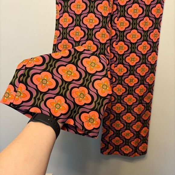 Mango Women's Printed Straight Pants Flare Leg Long Inseam SZ SM Retro Groovy - Picture 7 of 12